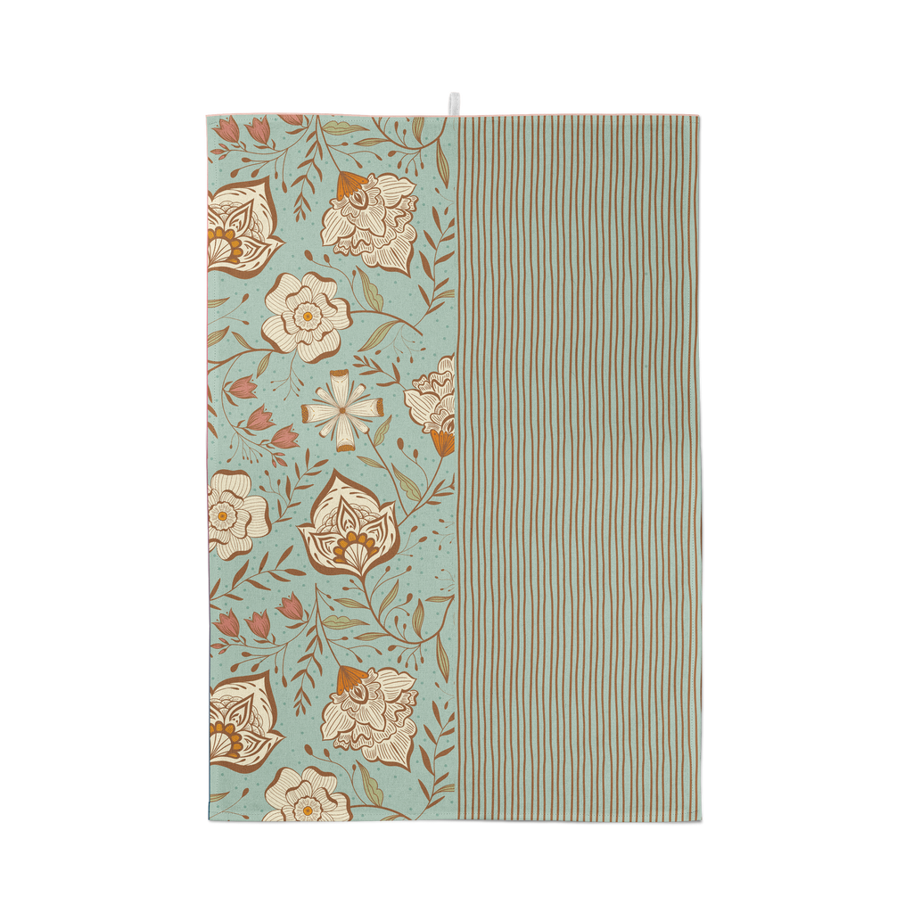 Green  Garden Cotton Tea Towel – Botanical Floral Design