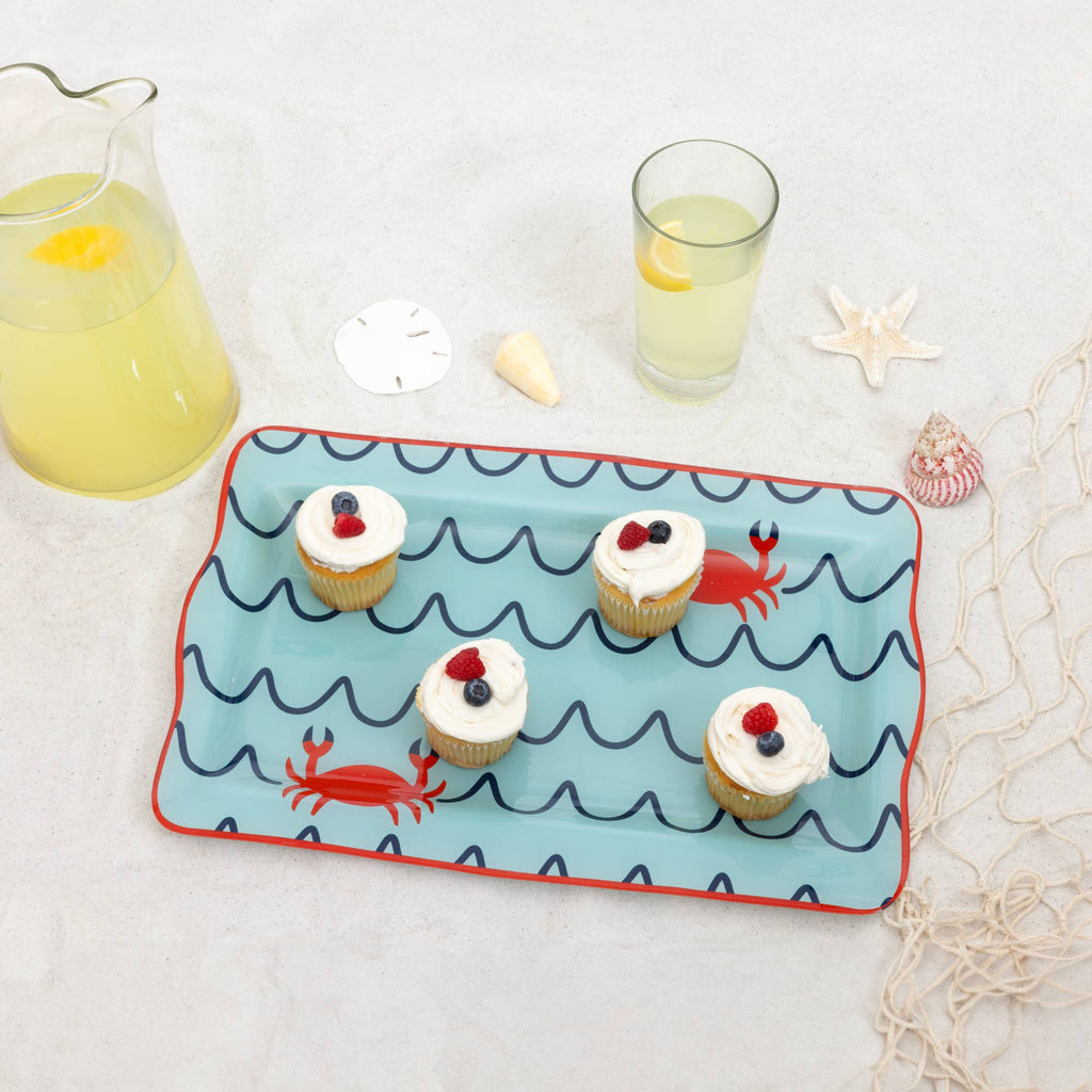 Crab Beach - 16.75" x 11" Glass Serving Tray