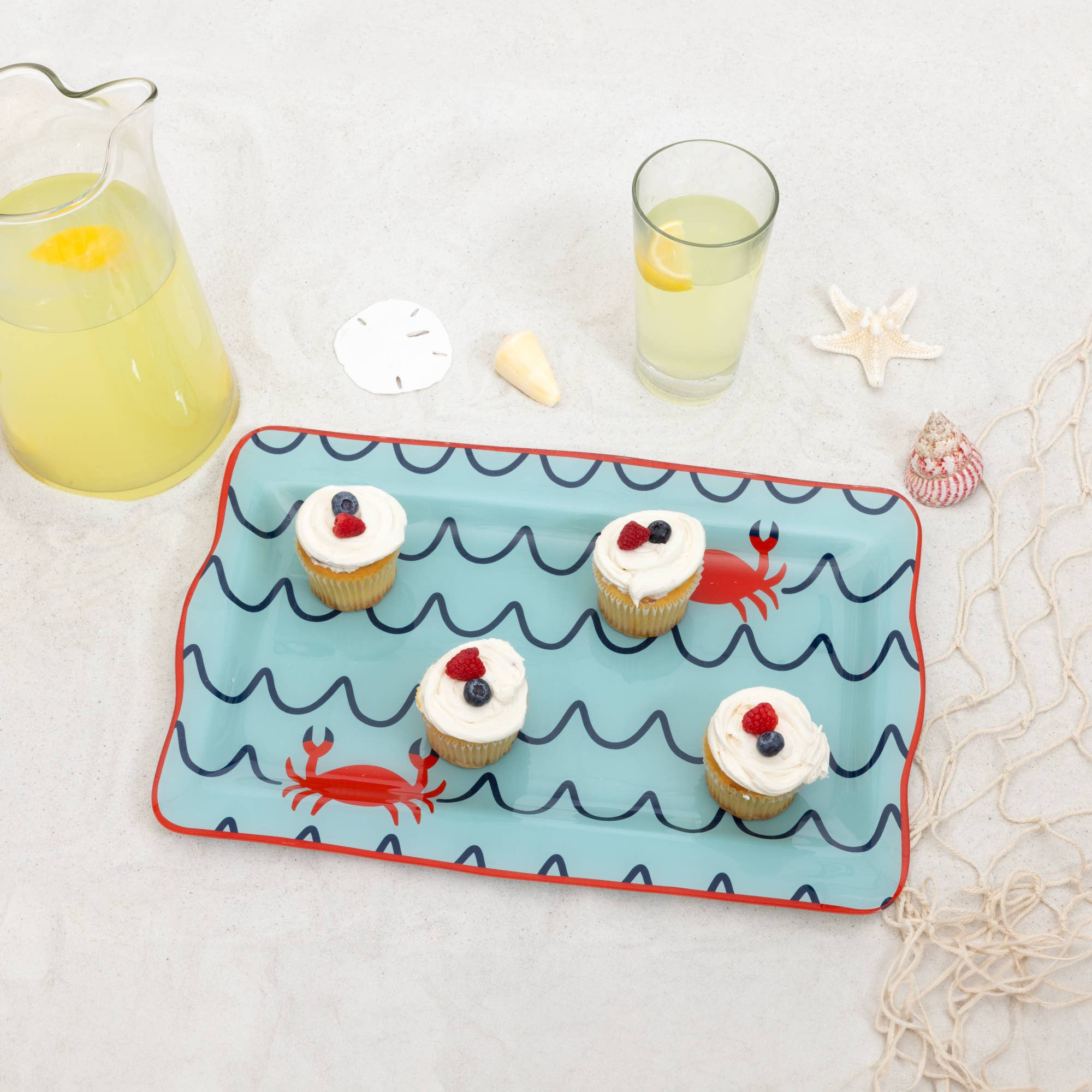 Crab Beach - 16.75" x 11" Glass Serving Tray