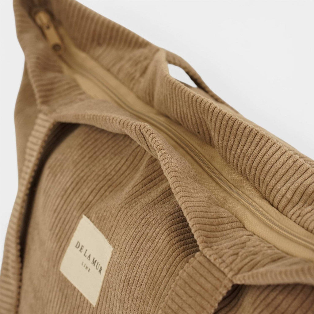 Corduroy Large Zippered Tote Bag – Taupe Beige (Toast)