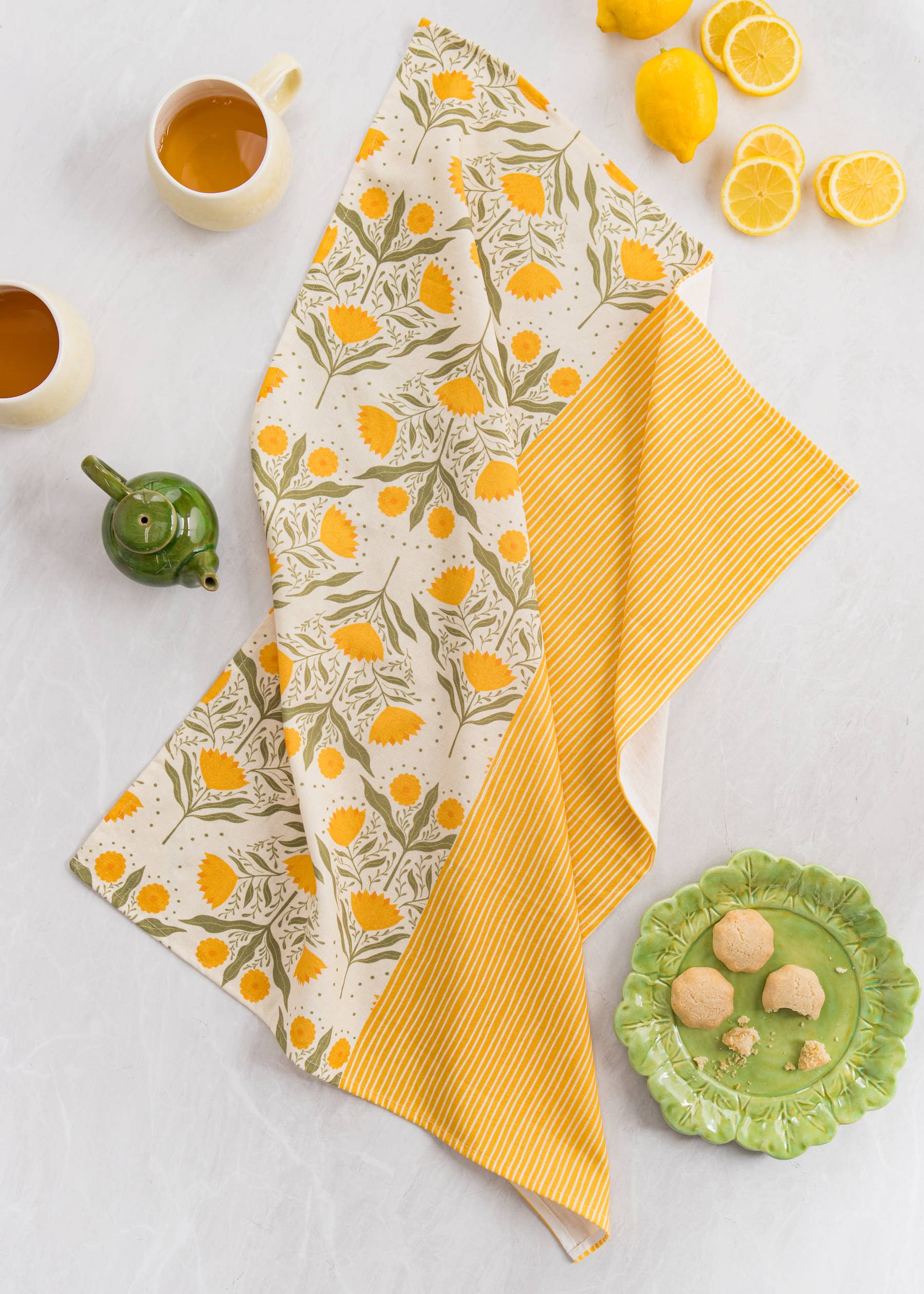 Yellow flowers Cotton Tea Towel – Bright Floral Design