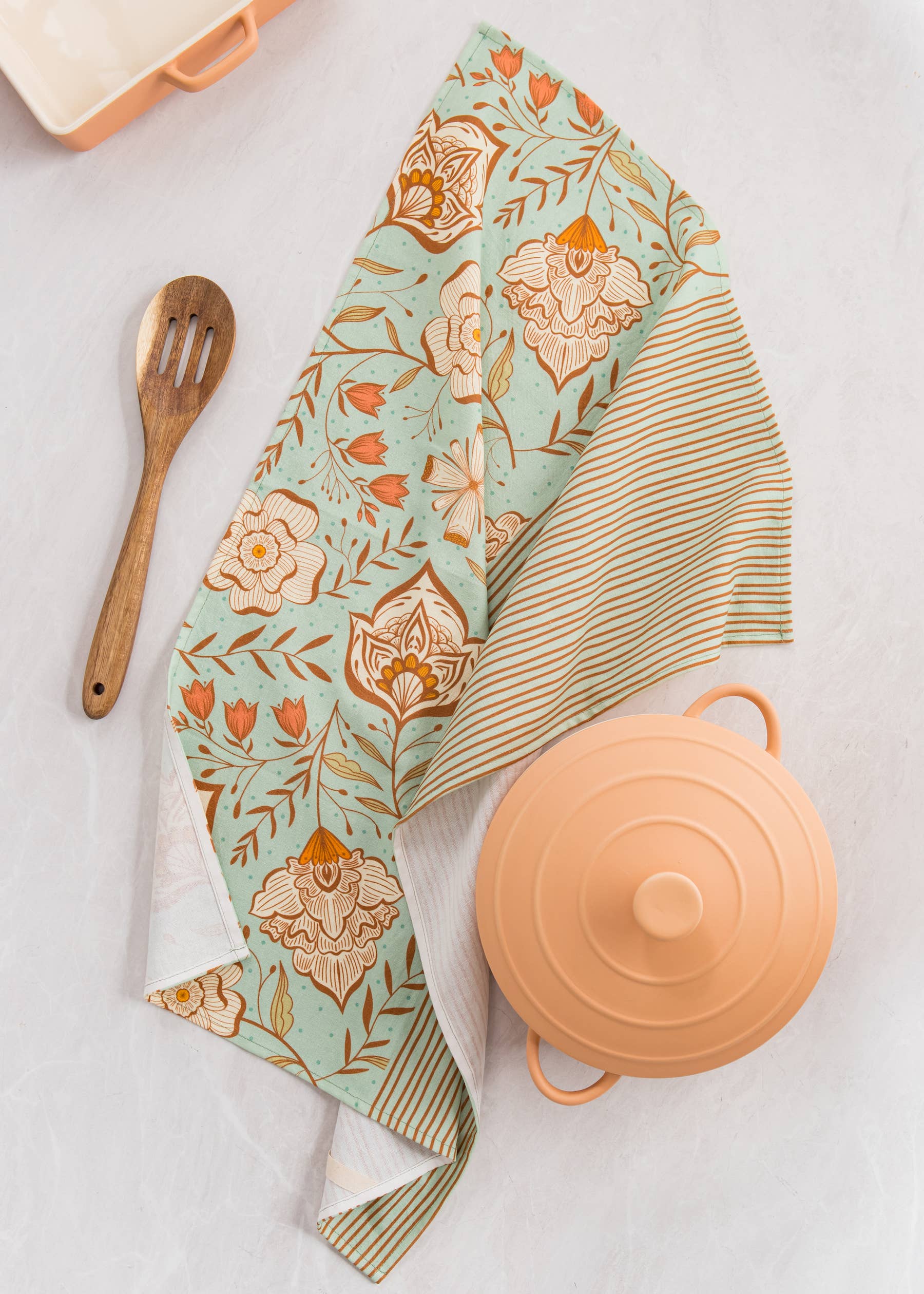 Green  Garden Cotton Tea Towel – Botanical Floral Design