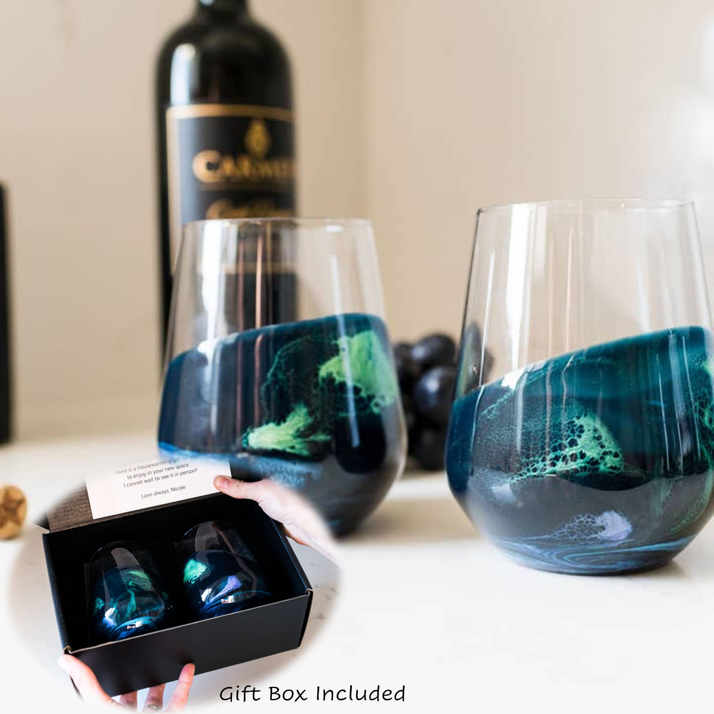 Stemless Wine Glasses- Dark Blue