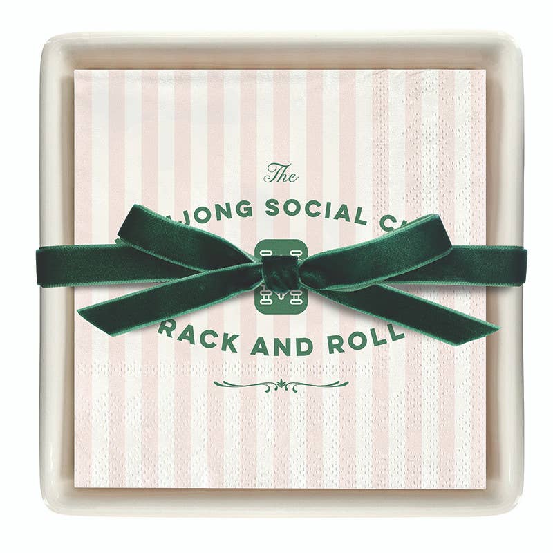 Ceramic Napkin Tray + Napkins set gift - Mahjong Social Club