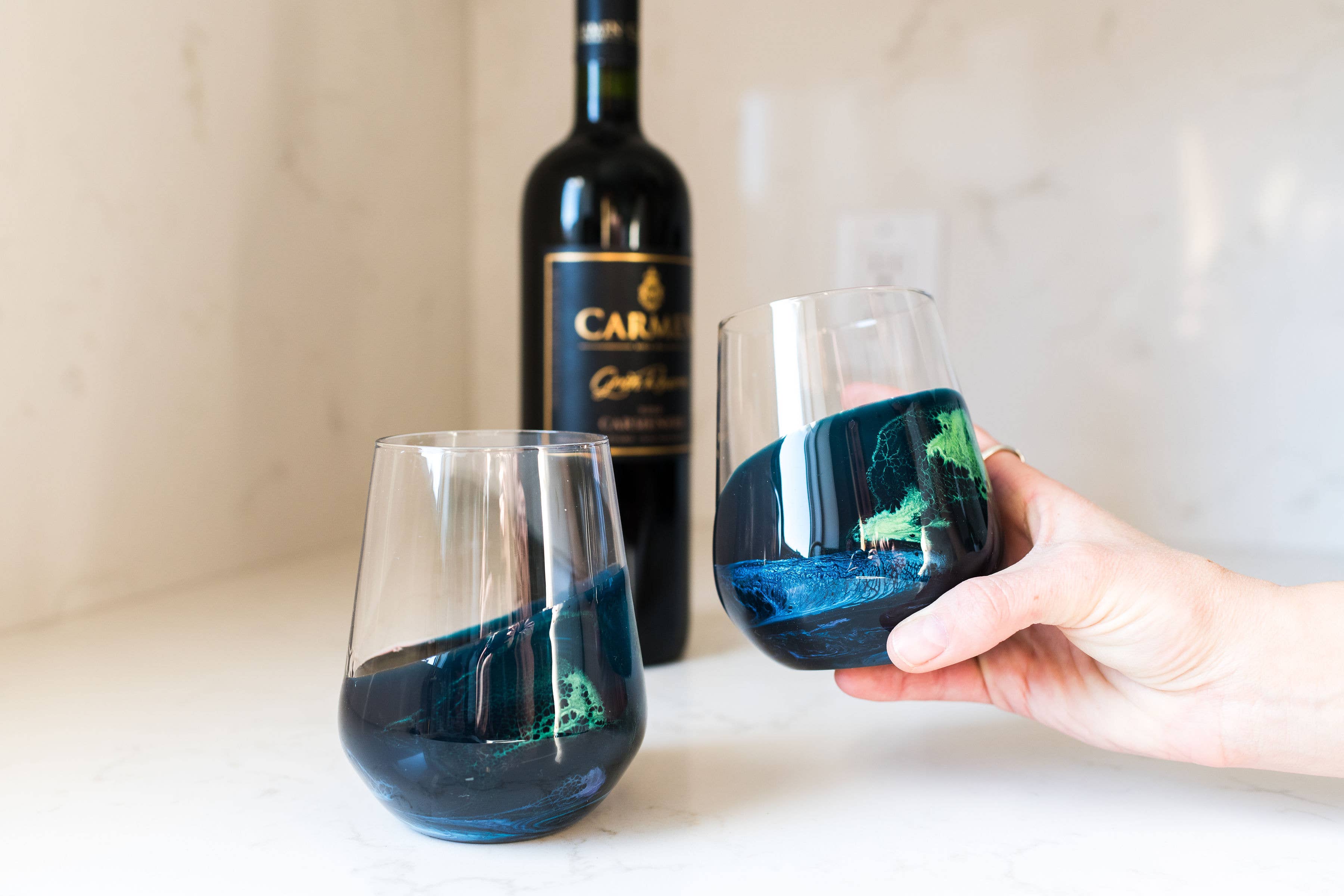 Stemless Wine Glasses- Dark Blue