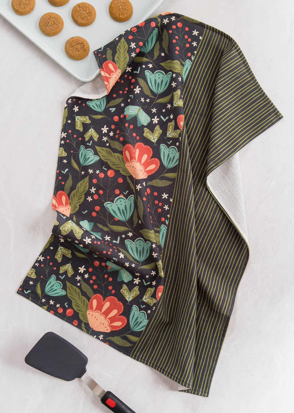 Dark Flowers Cotton Tea Towel – Spring Floral Design