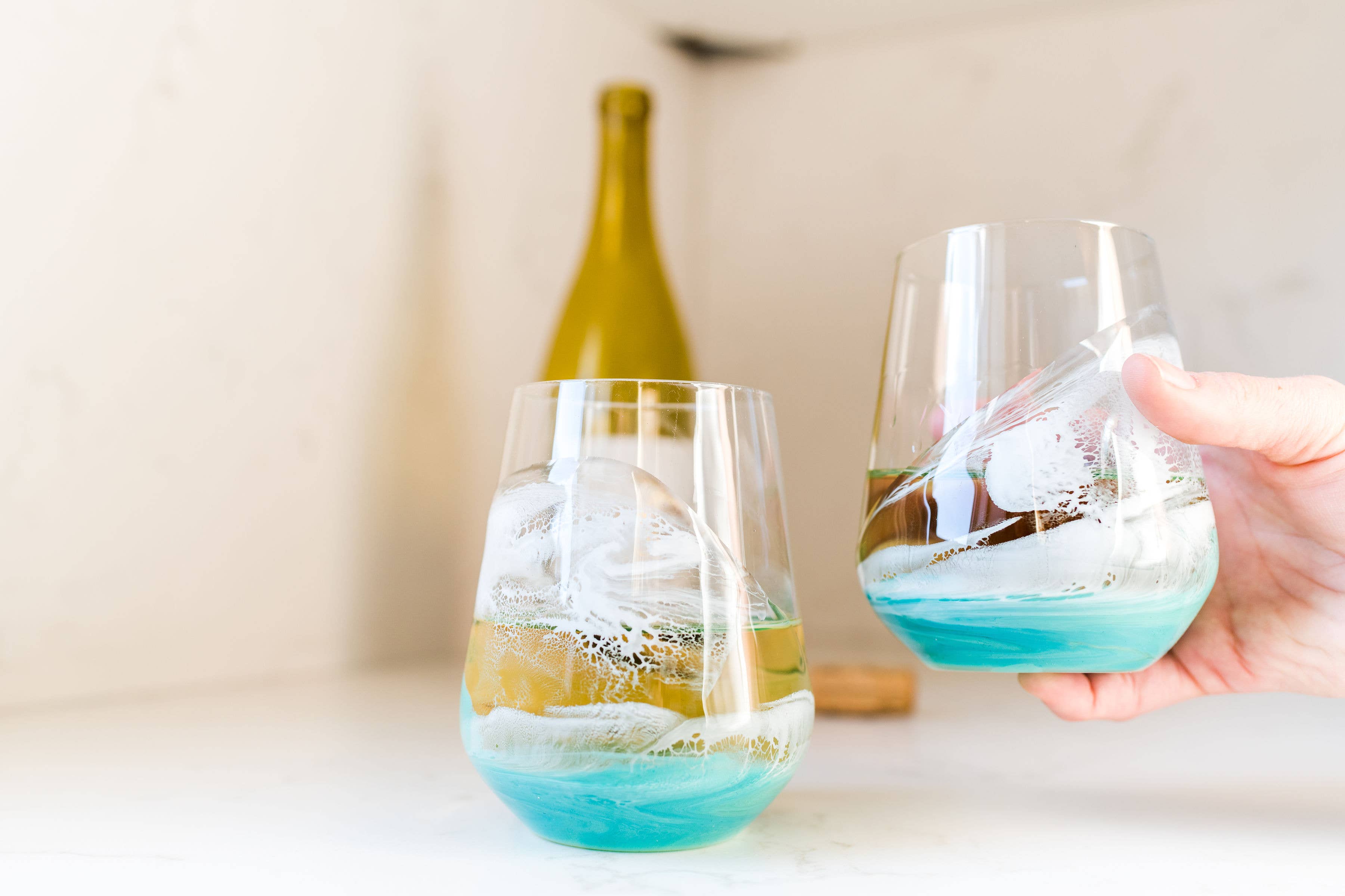Stemless Wine Glasses- Light Blue