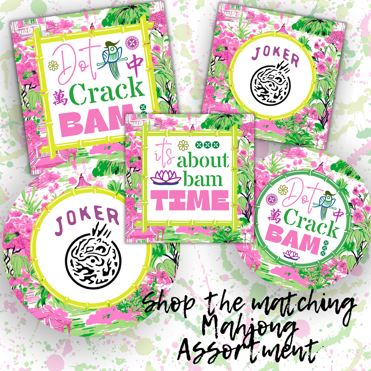 Mahjong  DOT CRACK BAM- GREEN-24ct Luncheon Napkin Separates (3 ply)