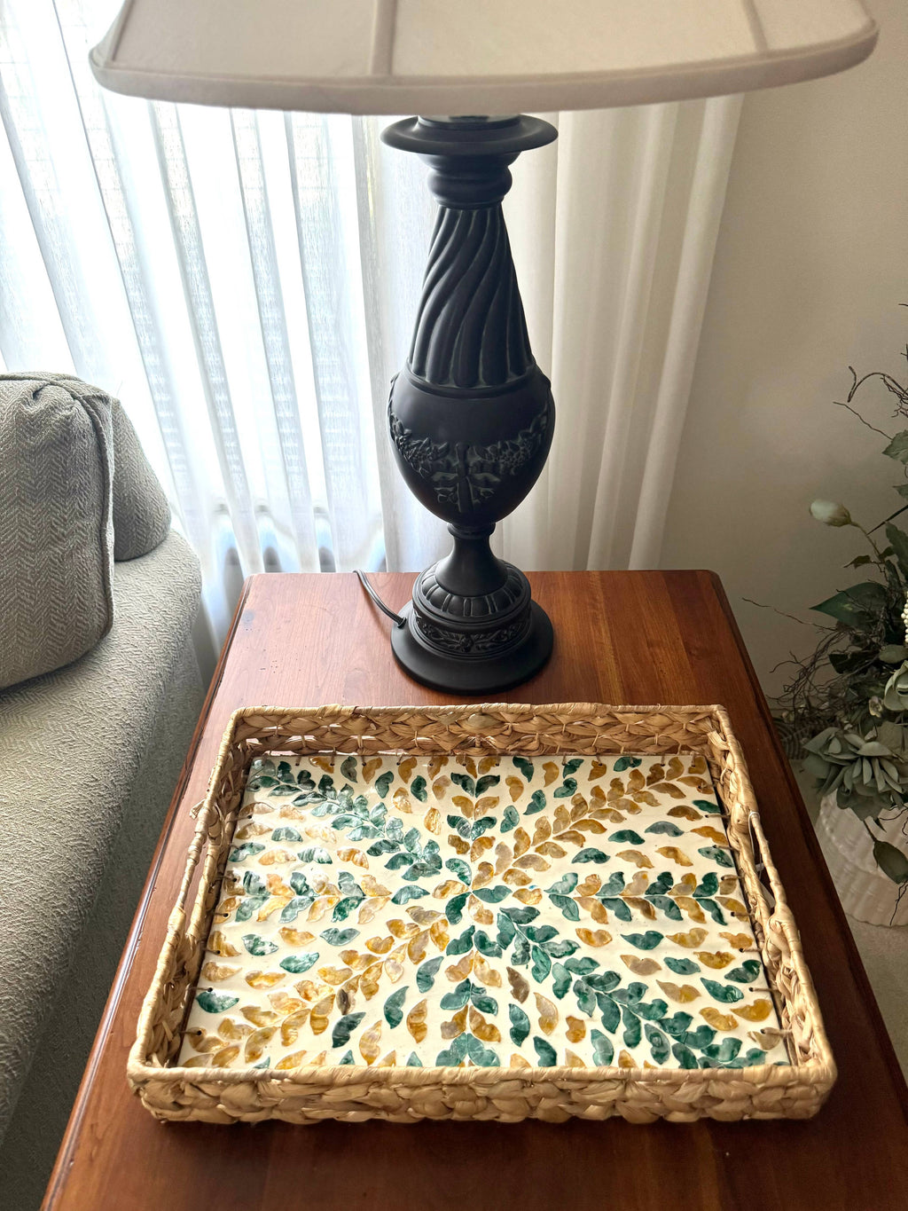 Mother of Pearl Rectangle Tray w/ Woven Rim