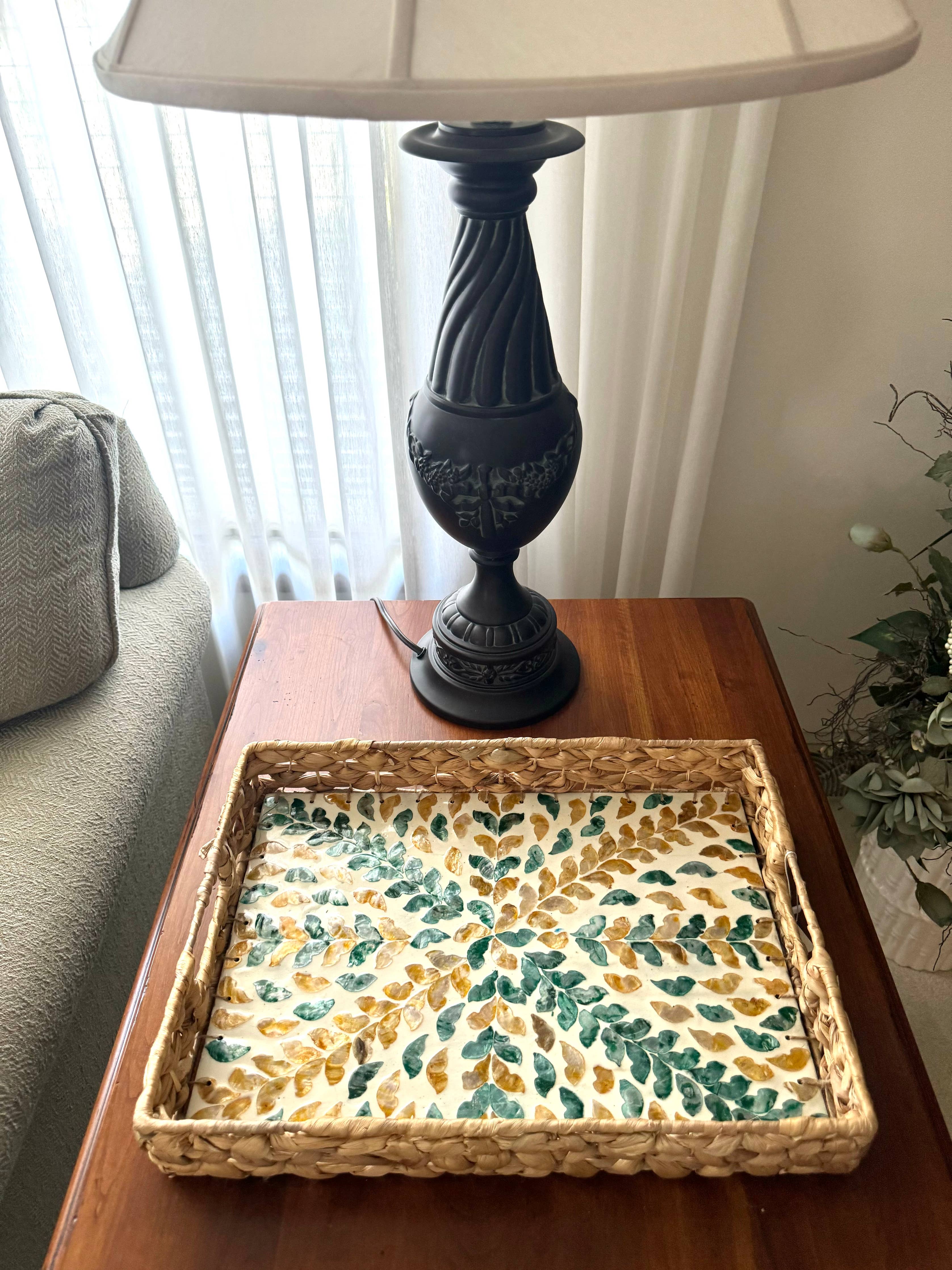 Mother of Pearl Rectangle Tray w/ Woven Rim