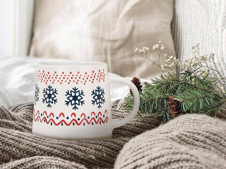 Mug with Nordic Snowflakes Pattern - wide base