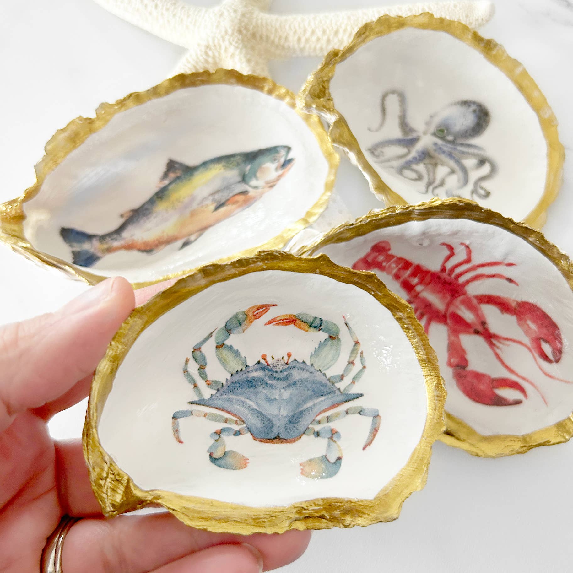 Oyster Shell  Decoupage -Trinket Dish