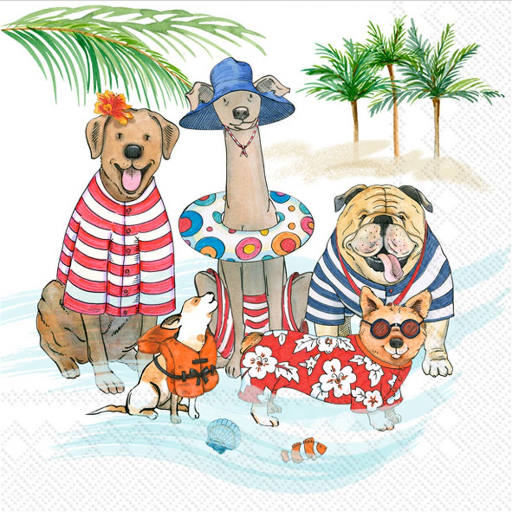 Cocktail Napkins-Beach Dogs Pack of 20