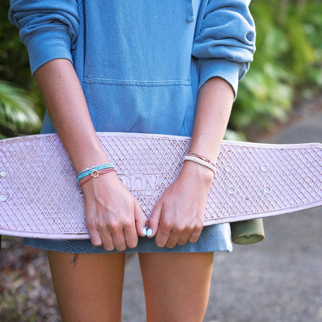 Hair Tie Bracelets-"Live" Teal & Coral with Gold Accent