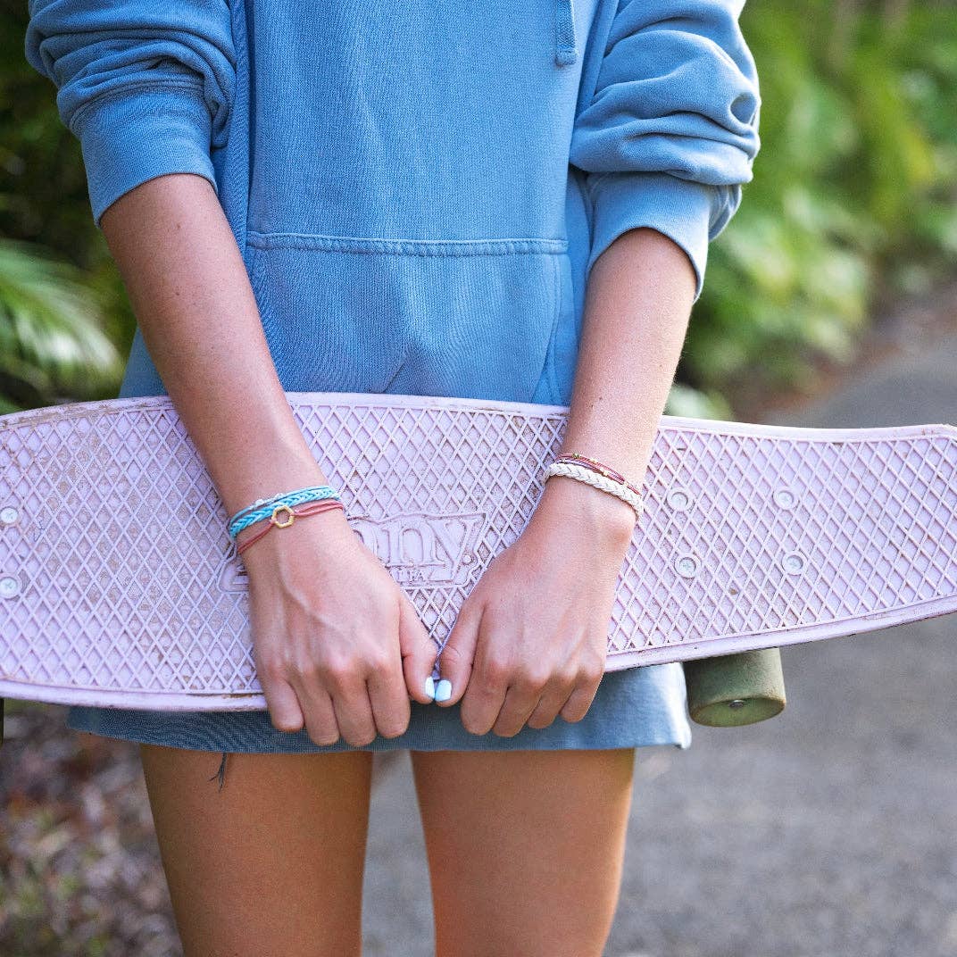 Hair Tie Bracelets-"Live" Teal & Coral with Gold Accent