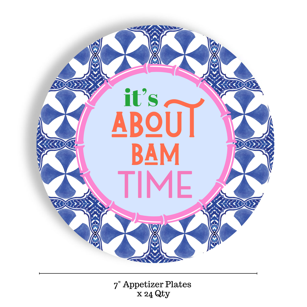 Mahjong Blue Tile "It's About Bam Time"  7" Paper Plates
