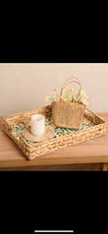 Mother of Pearl Rectangle Tray w/ Woven Rim