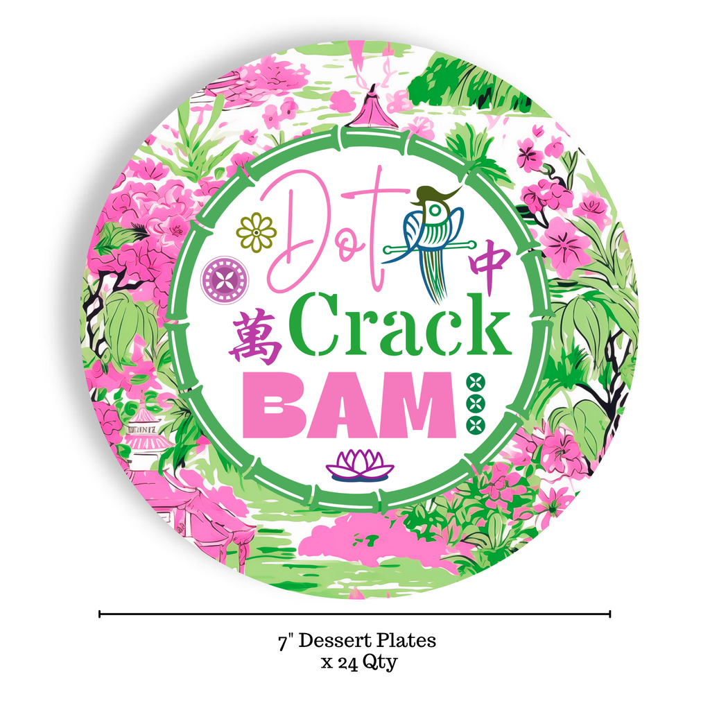 Mahjong DOT CRACK BAM - GREEN- Dessert  Paper Plates–