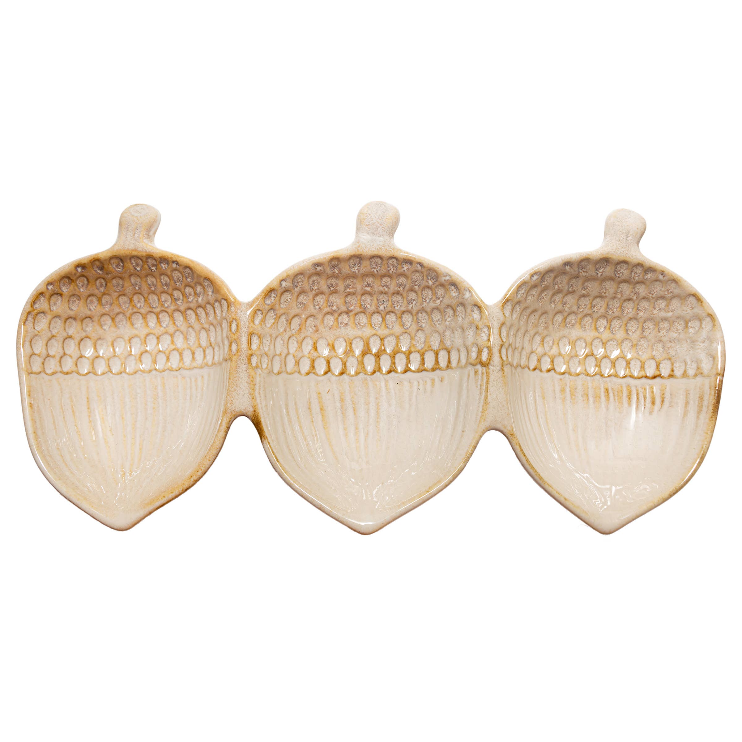 Acorn Ceramic 3-Section Dish -Cream