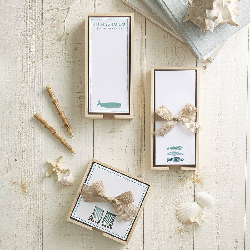 Square Notepaper with Wood Tray - Beach Chairs