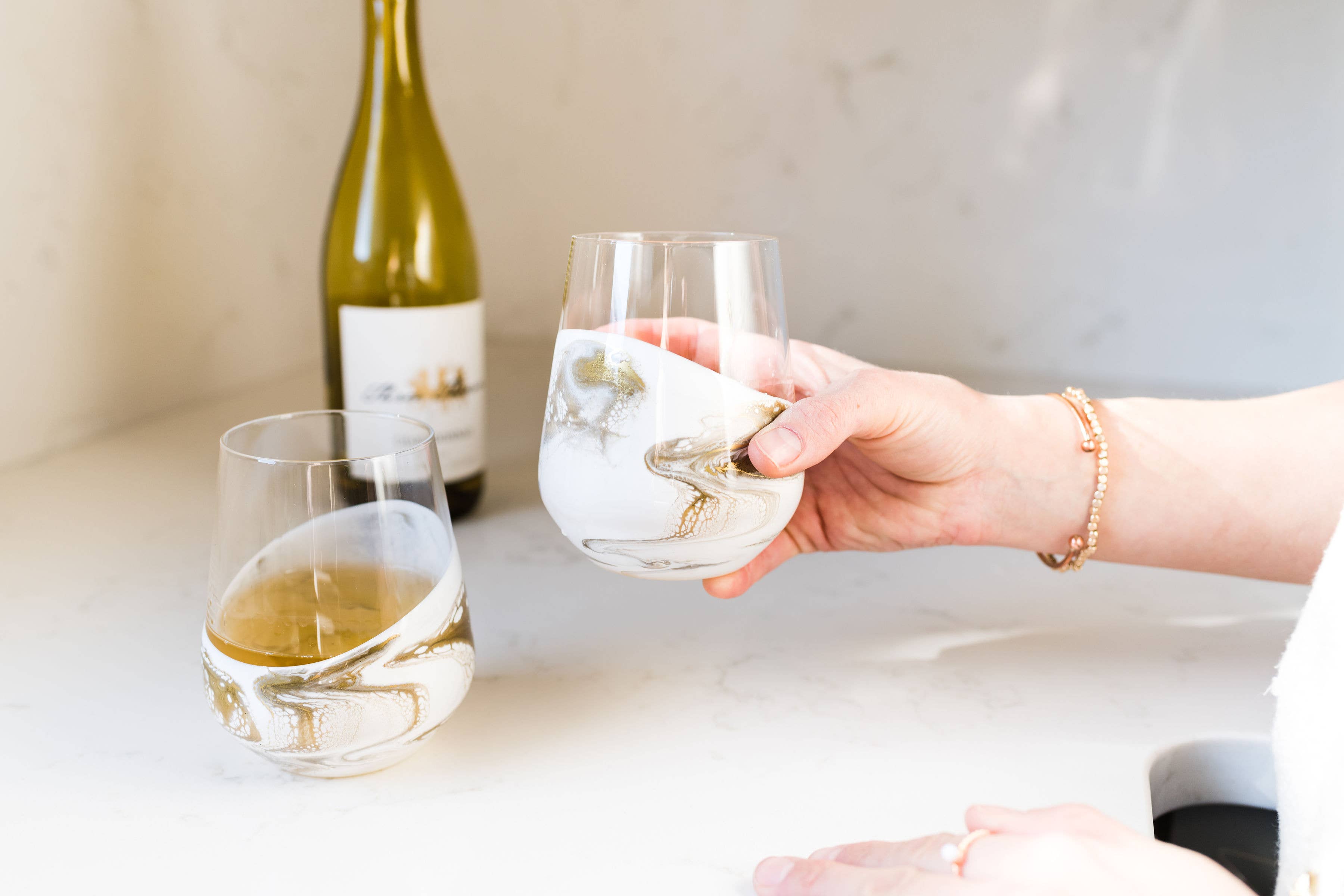 Steamless Wine Glasses-  Gold Quartz