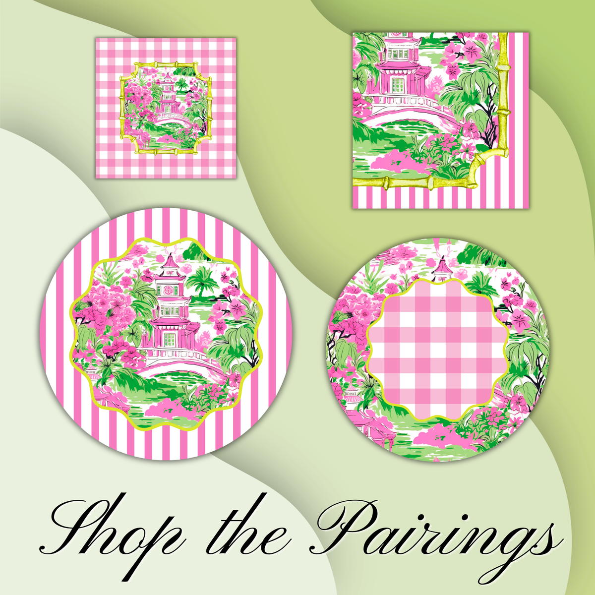 Mahjong DOT CRACK BAM - GREEN- Dessert  Paper Plates–