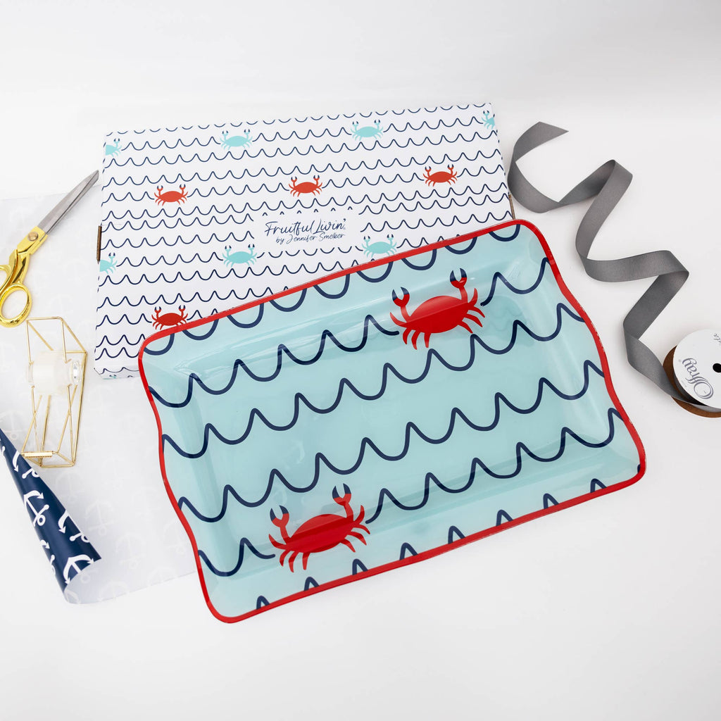 Crab Beach - 16.75" x 11" Glass Serving Tray