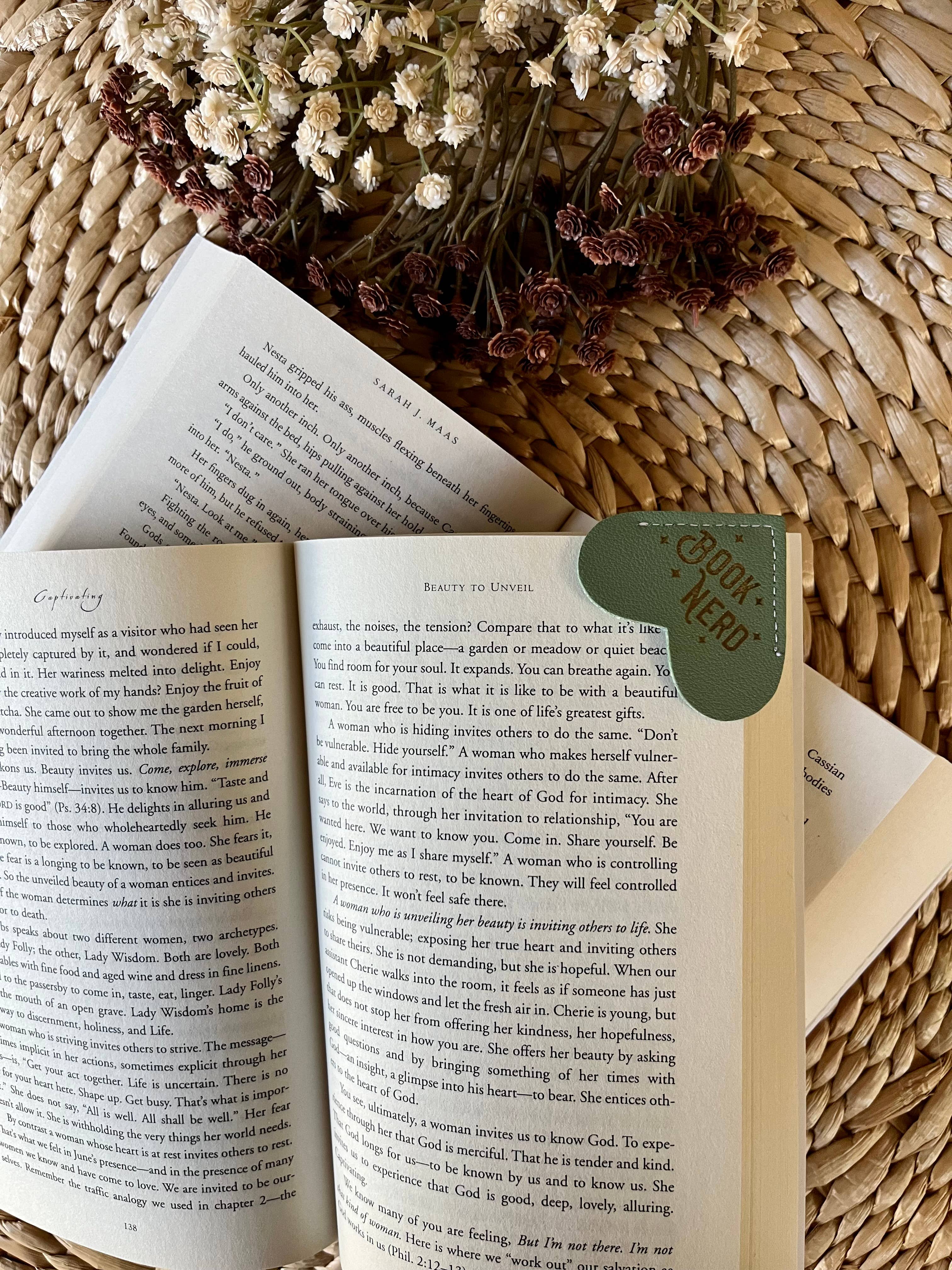 Book Nerd Funny bookworm Leather Heart Bookmark Ear