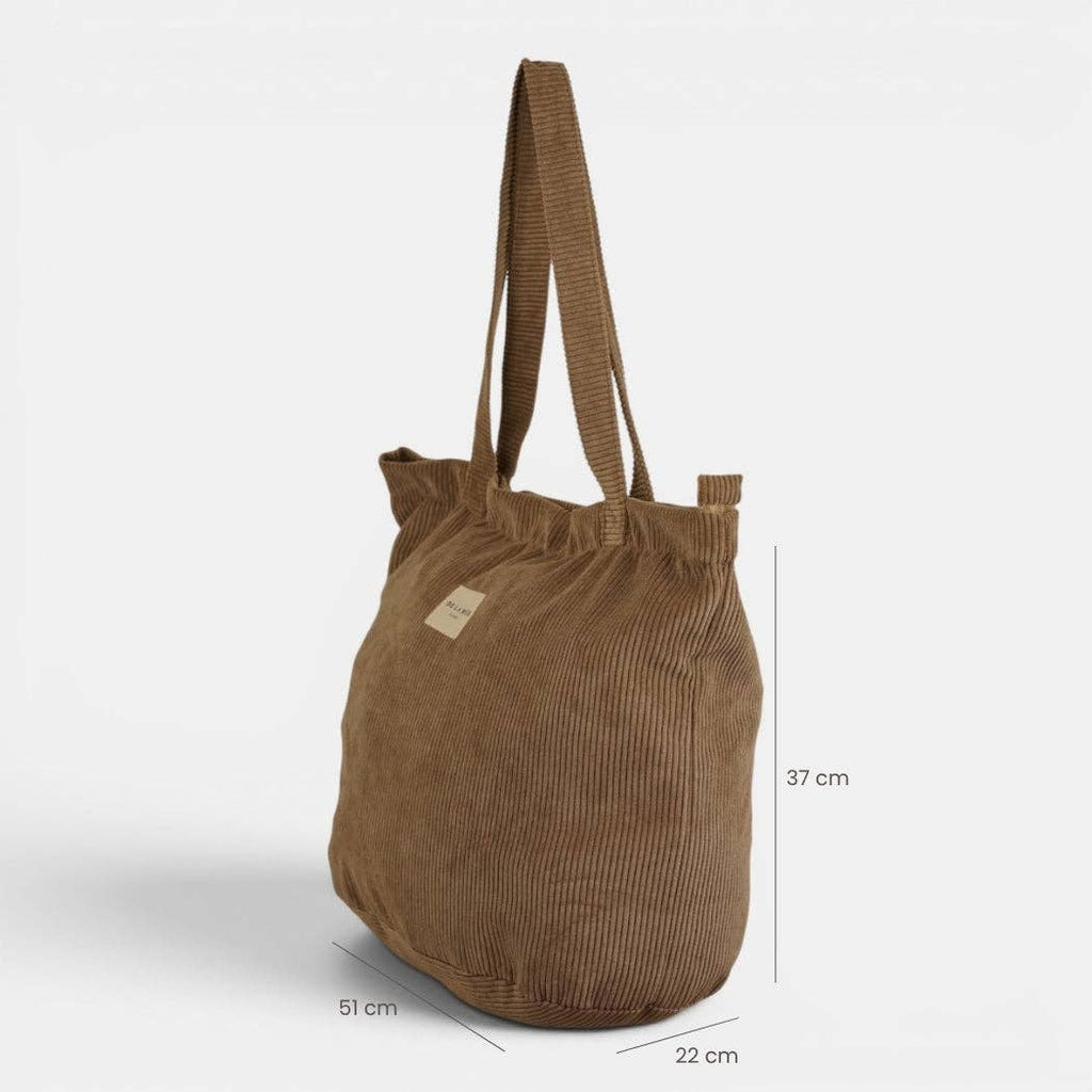Corduroy Large Zippered Tote Bag – Taupe Beige (Toast)