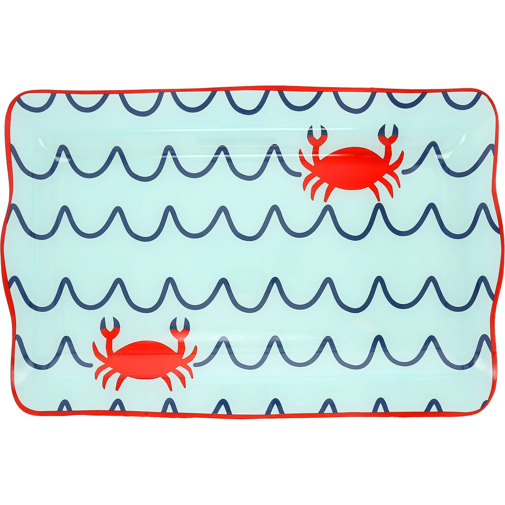 Crab Beach - 16.75" x 11" Glass Serving Tray