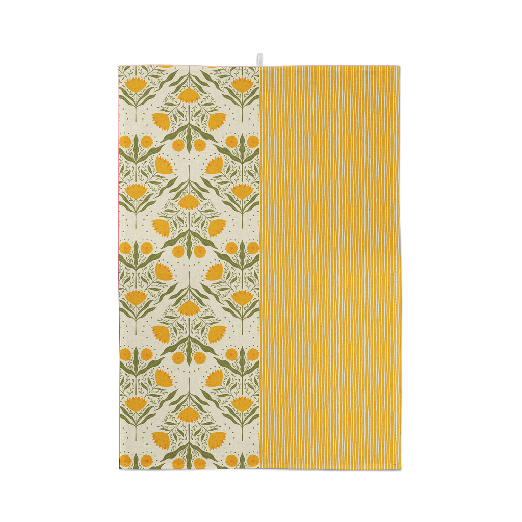 Yellow flowers Cotton Tea Towel – Bright Floral Design