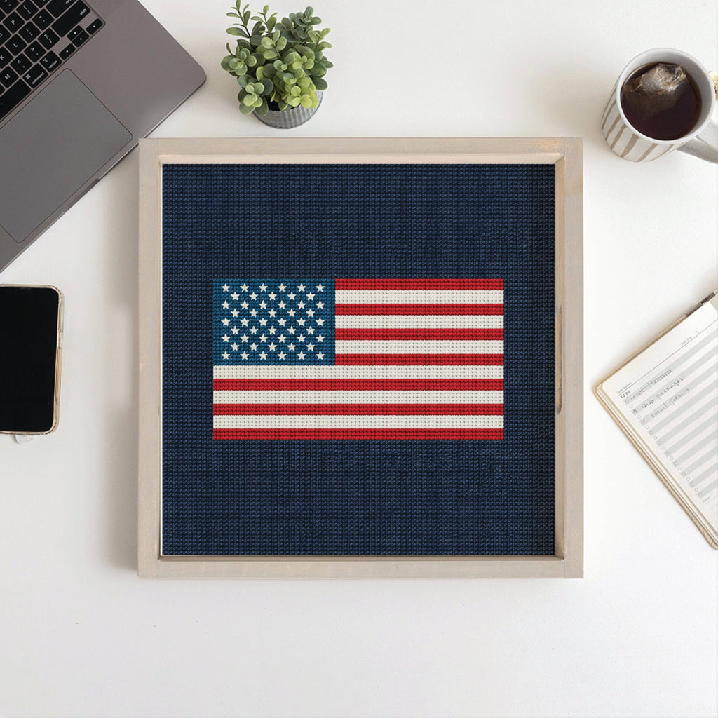 American Flag Needlepoint Serving Tray