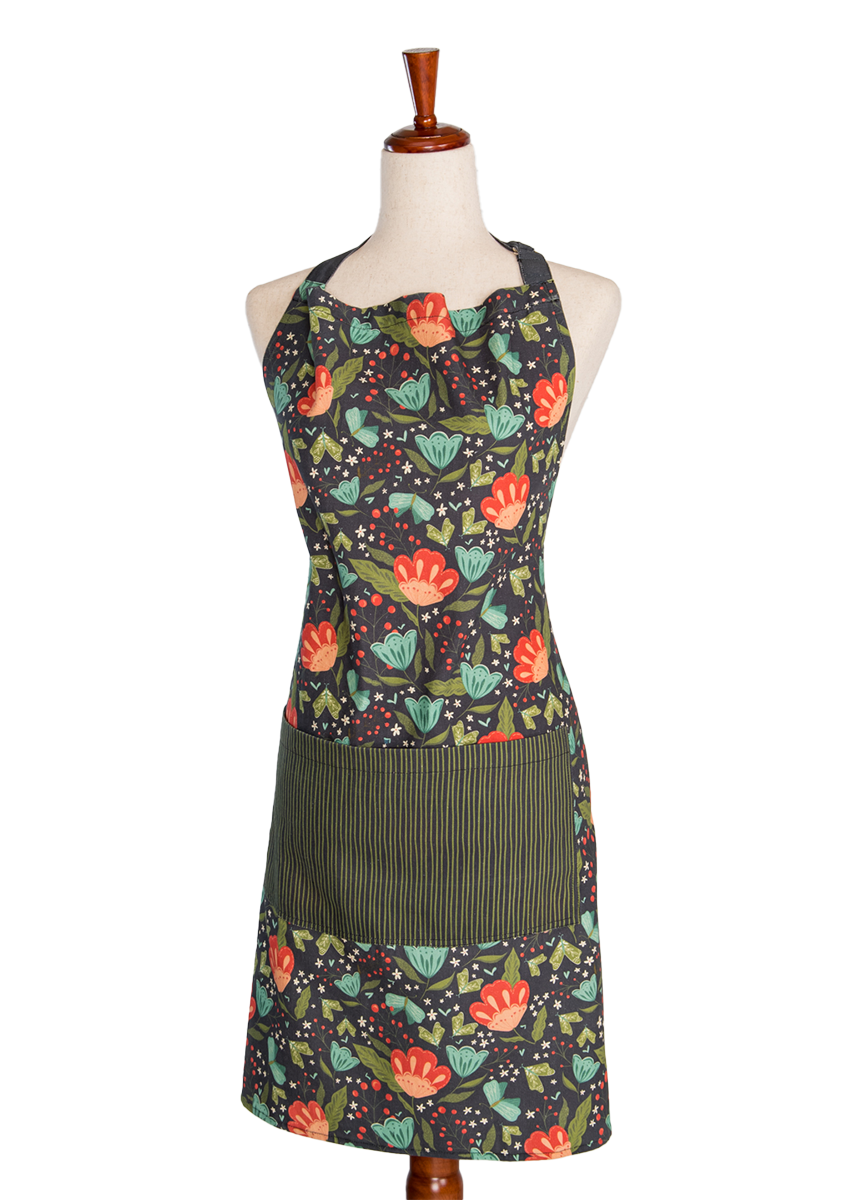 Dark Flowers Cotton Apron – Dark Floral Spring Design