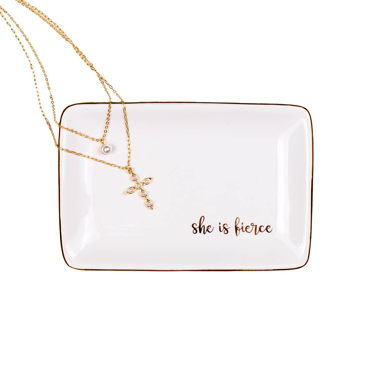 She Is Fierce Trinket Dish   White/Gold   6x4
