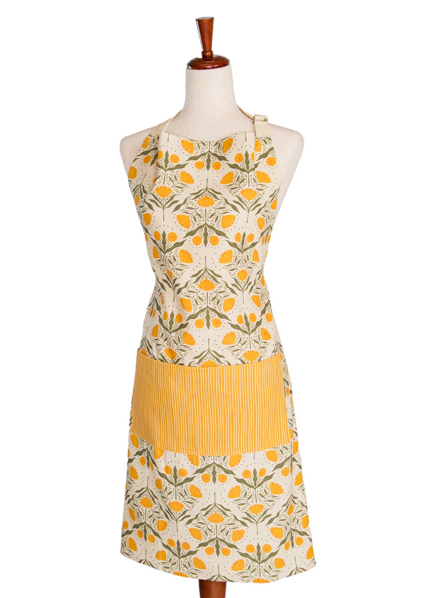 Yellow flowers Cotton Apron – Bright Floral Design