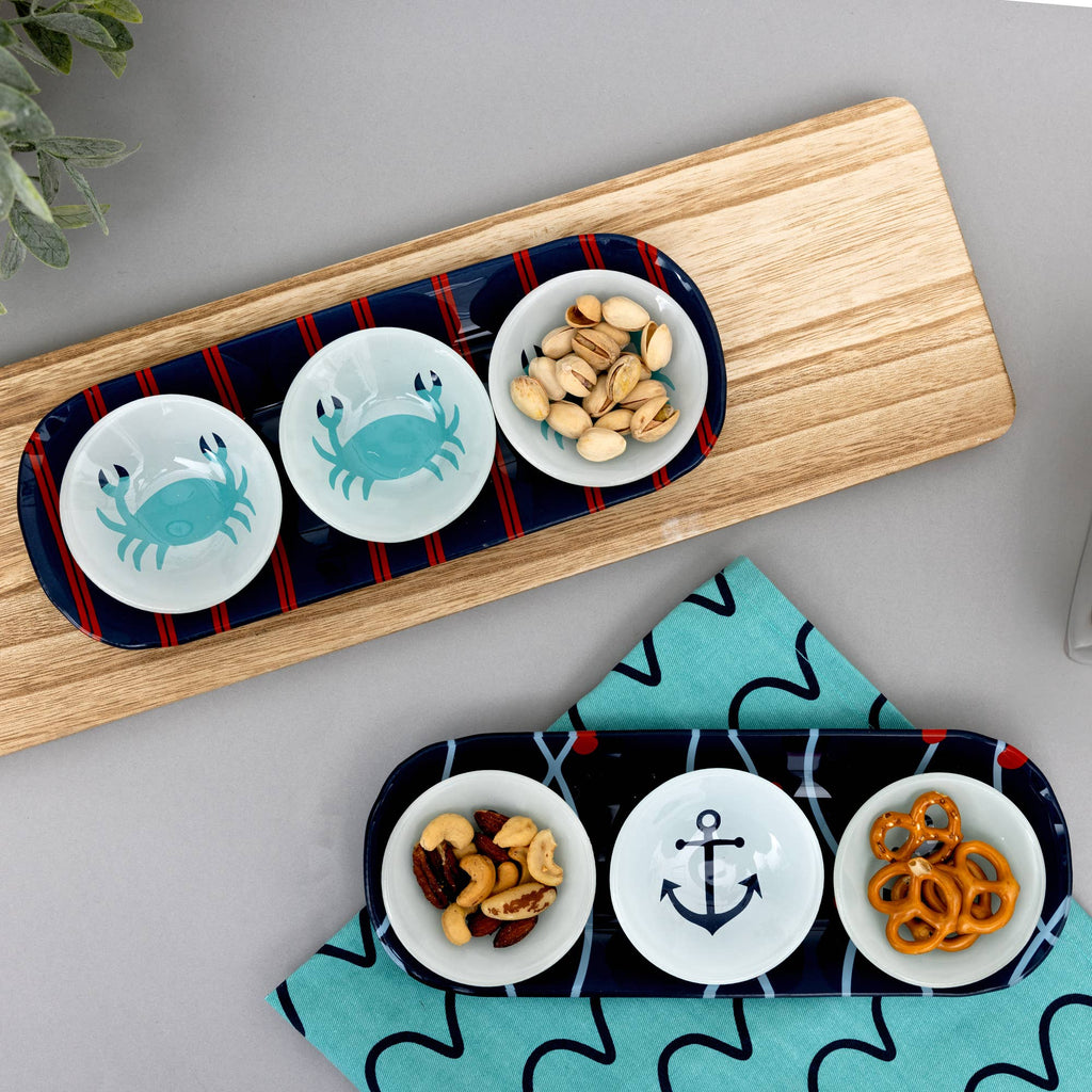 Crab Glass Serving Tray with 3 Bowls