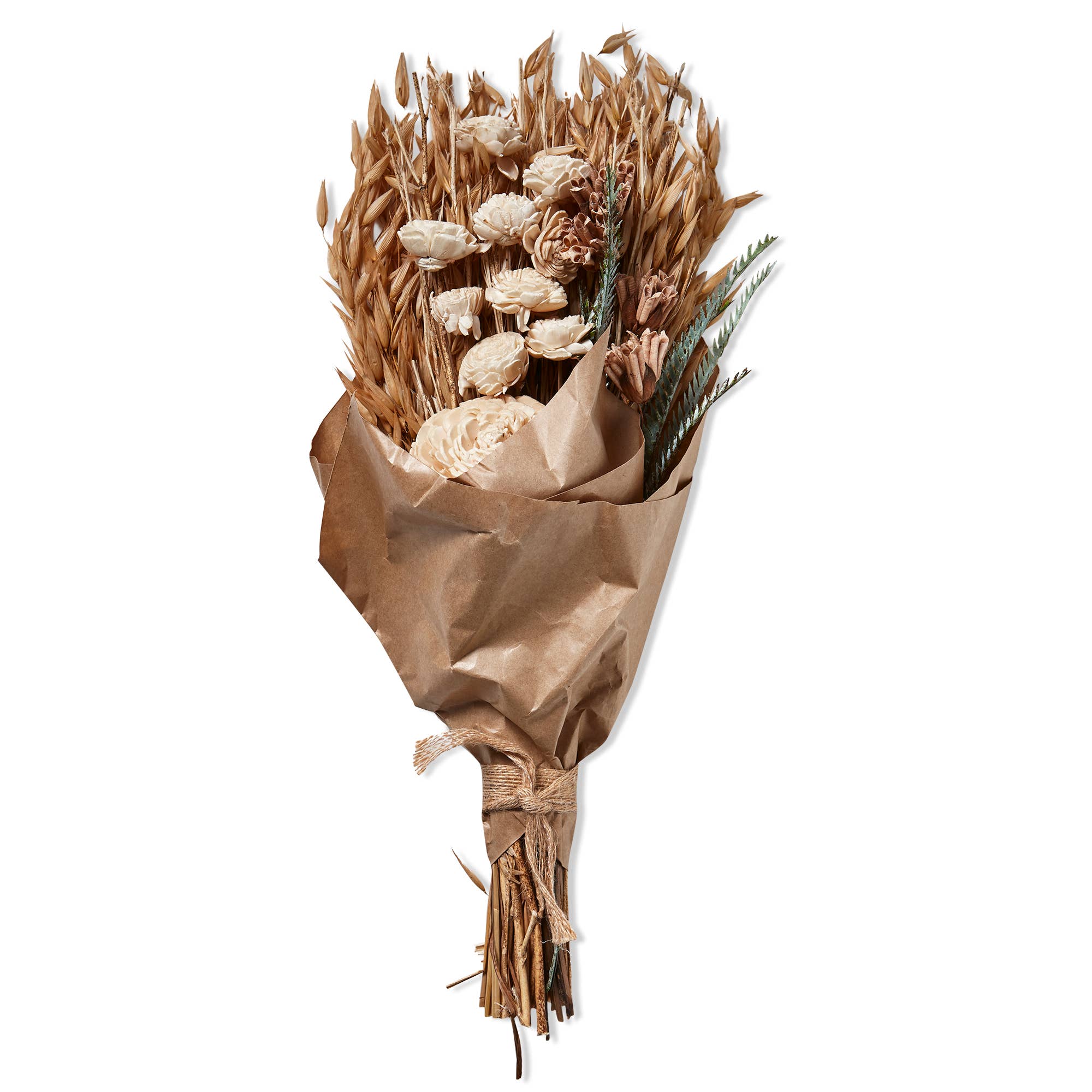 Natural Mix Flower Bouquet In Kraft Paper - White