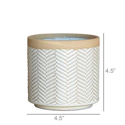 Ramos Banded Chevron Cachepot, Stoneware - 4
