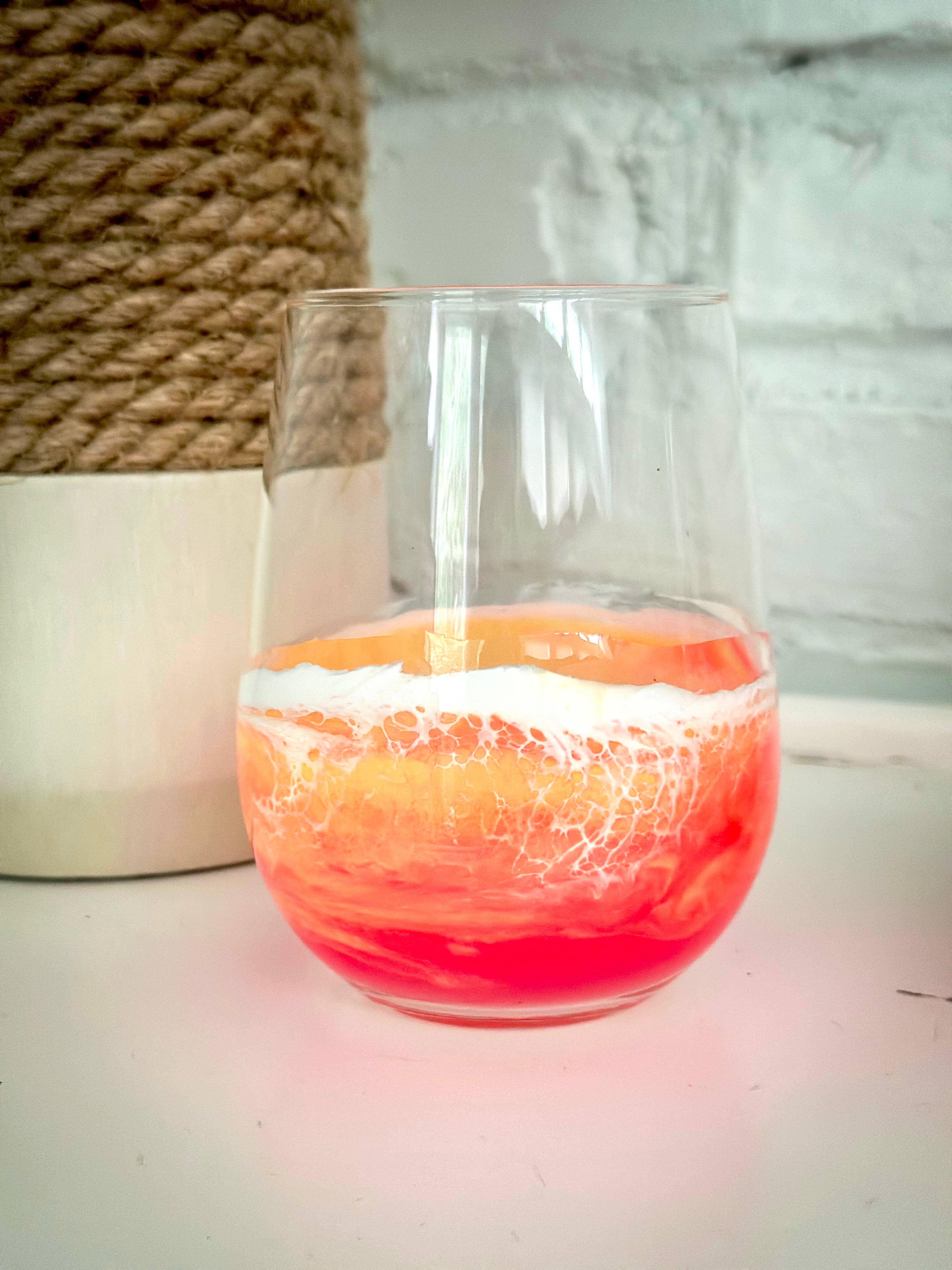 Resin Wave Sunset Stemless Wine Glass