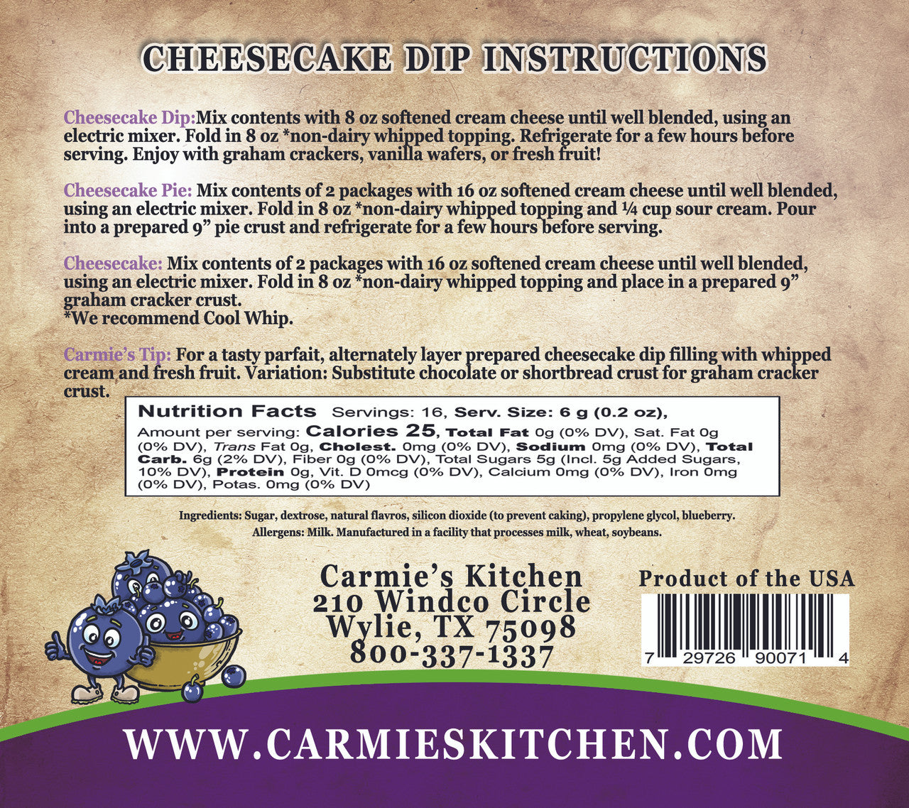 CARMIES KITCHEN WILD BLUERBERRY CHEESECAKE DIP MIX