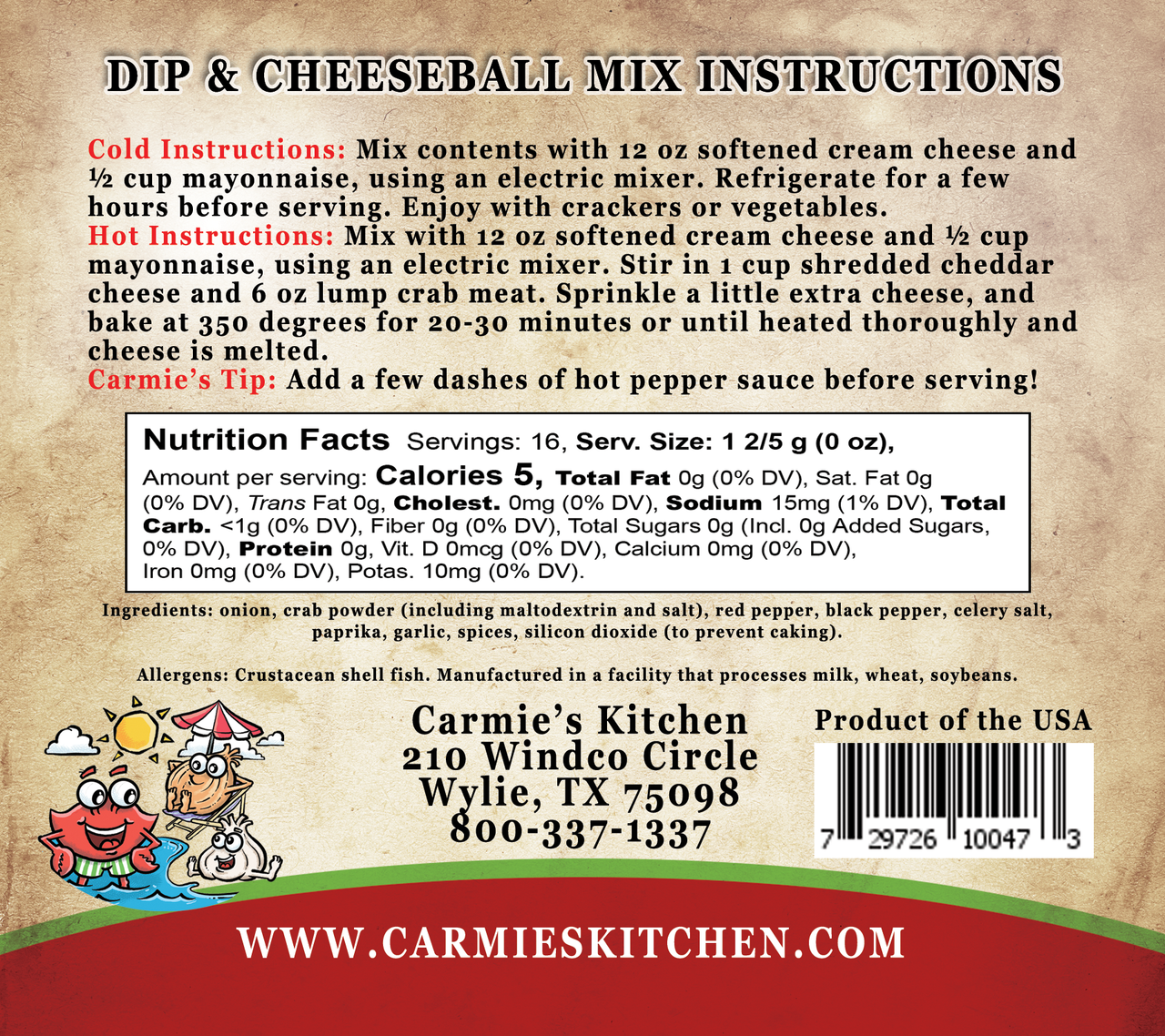 CARMIES KITCHEN COASTAL CRAB  DIP