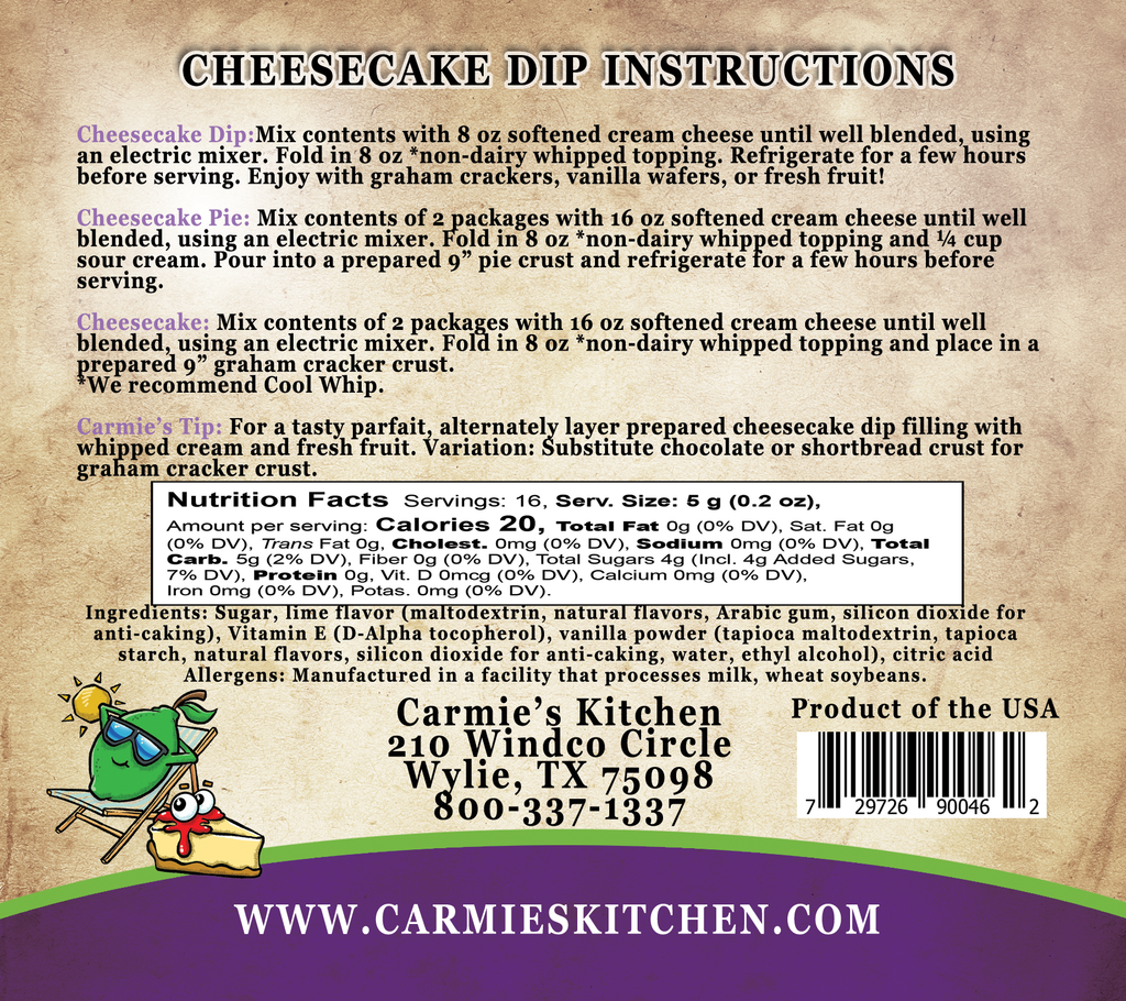 CARMIES KITCHEN KEY LIME PIE CHEESECAKE /DIP