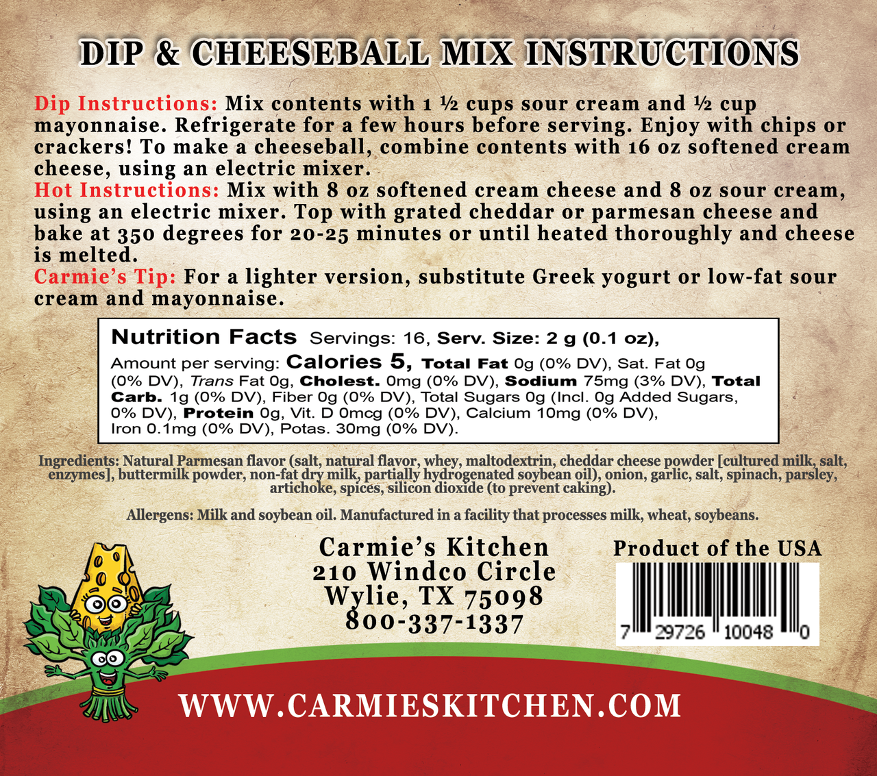 CARMIES KITCHEN SPINACH PARMESAN DIP