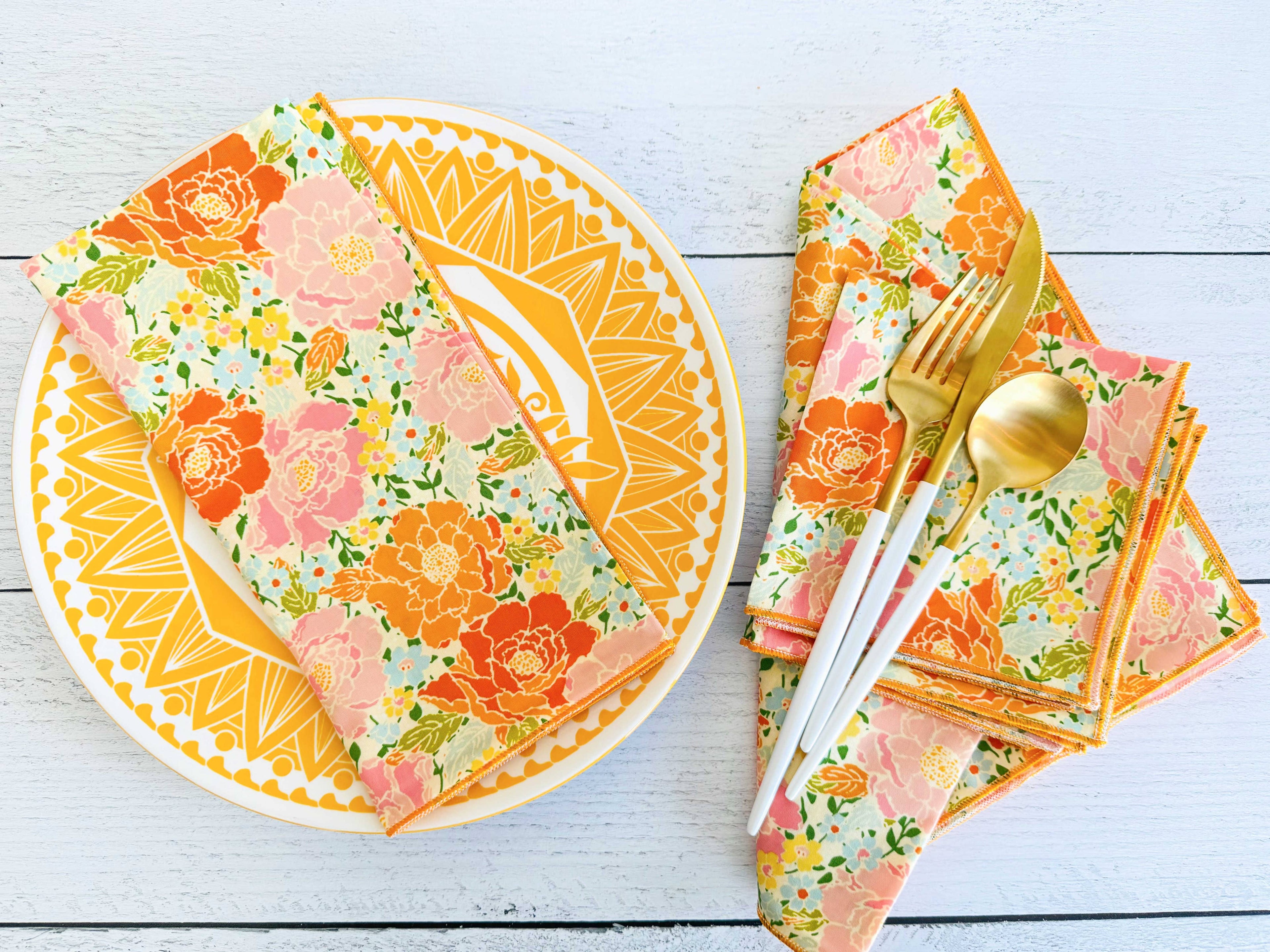 DOT AND ARMY- Marigold Cloth Napkins, set of four