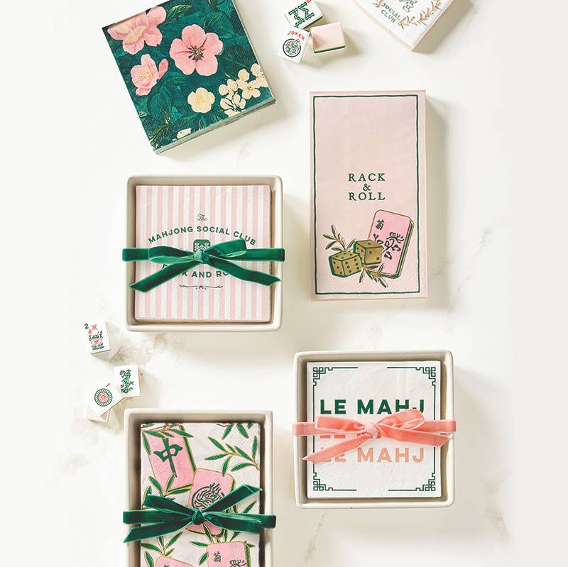 Ceramic Napkin Tray + Napkins set gift - Mahjong Social Club
