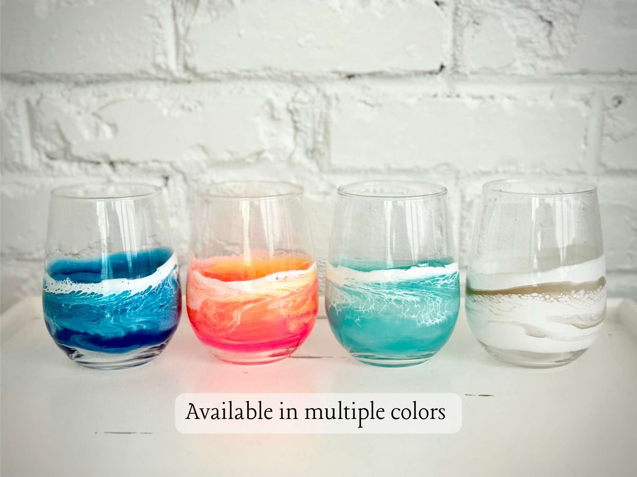 Resin Wave Sunset Stemless Wine Glass
