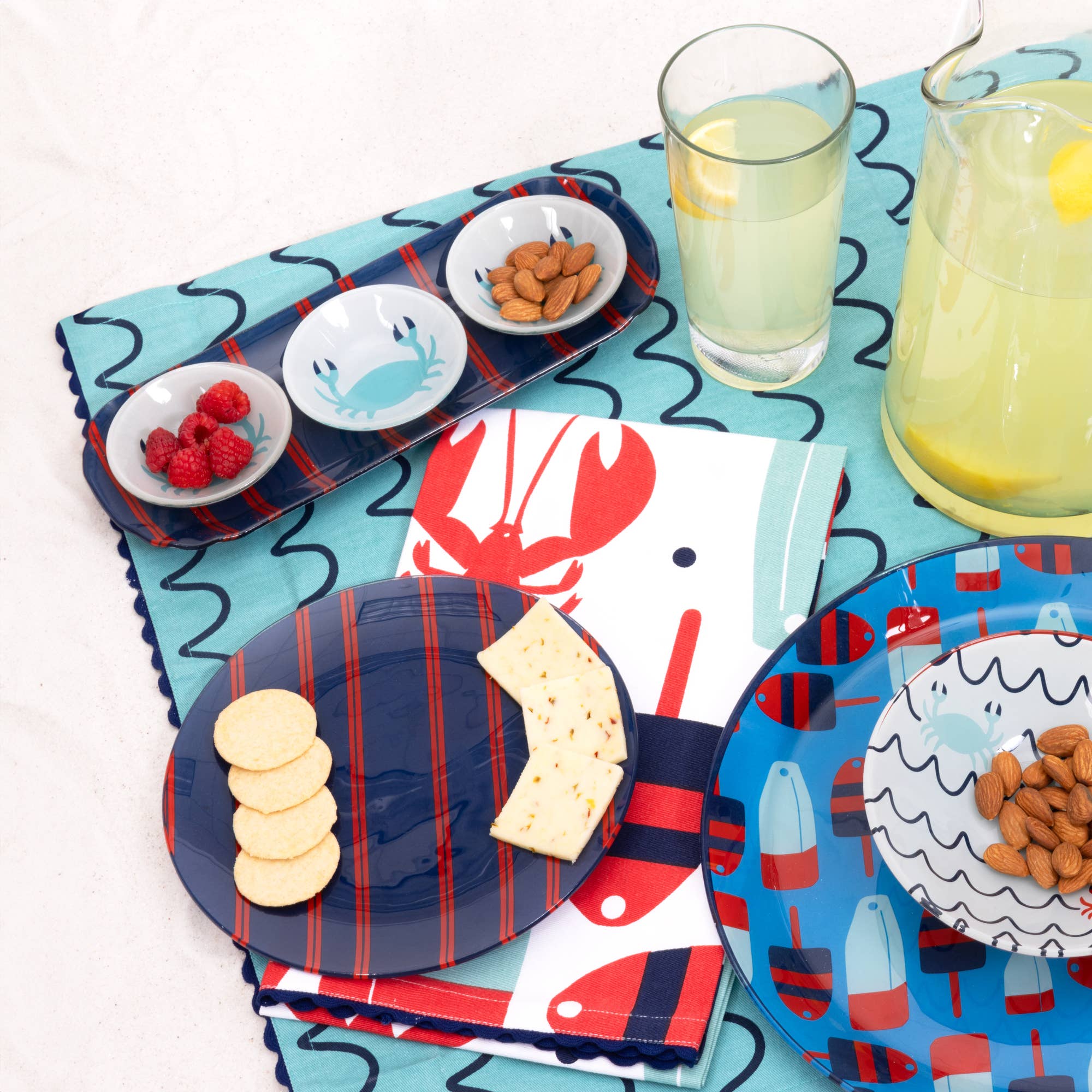 Crab Glass Serving Tray with 3 Bowls