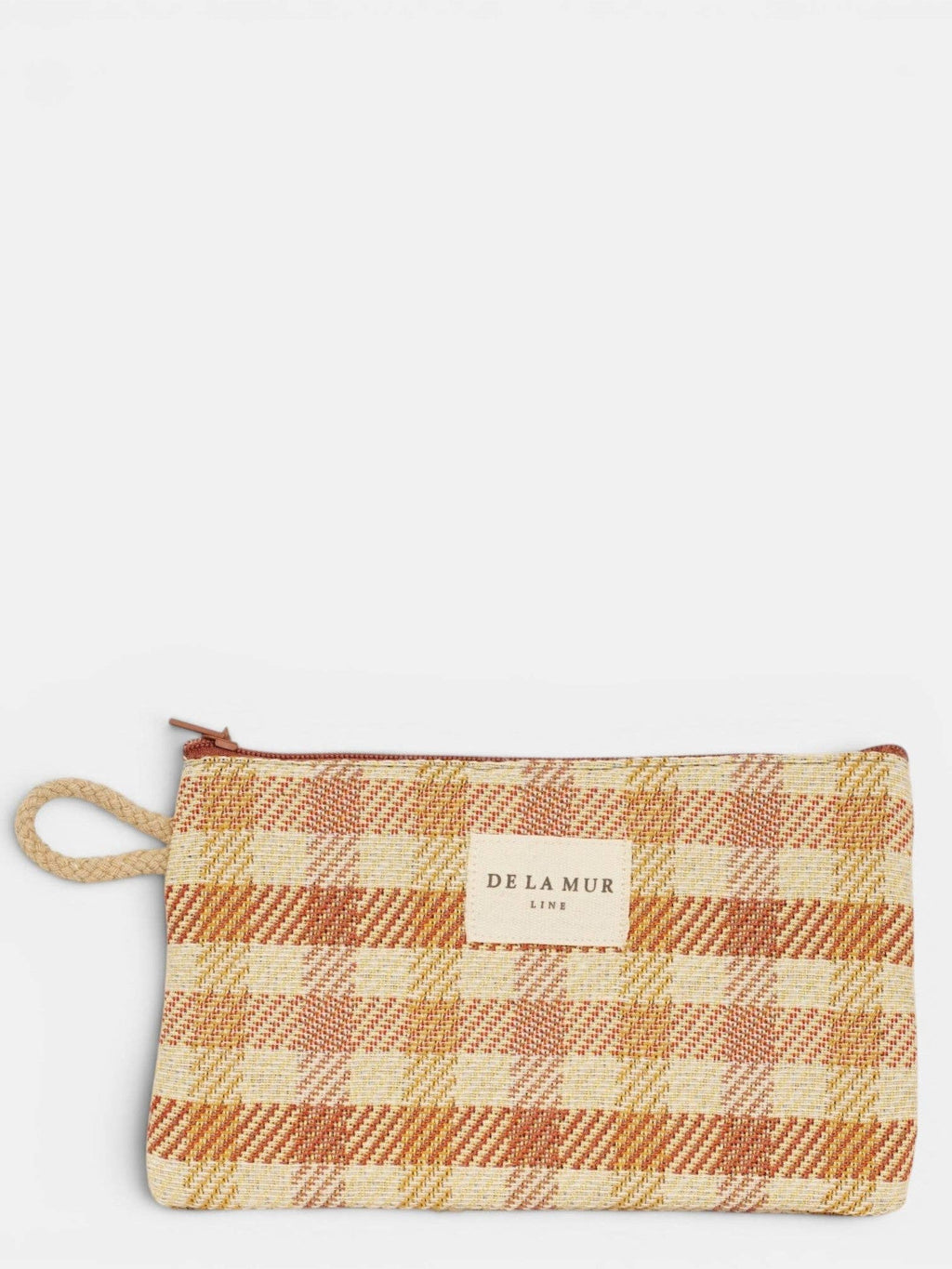 Gingham Jacquard Small Makeup Bag / Coin Purse – Terracotta & Orange (Zia)