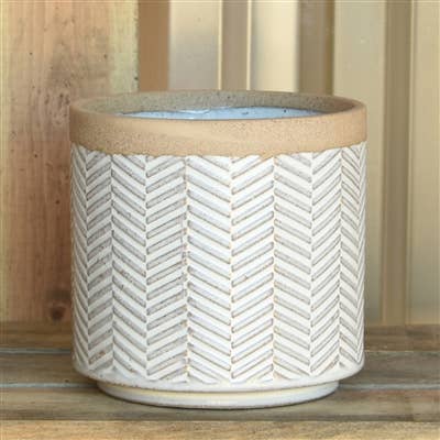 Ramos Banded Chevron Cachepot, Stoneware - 4