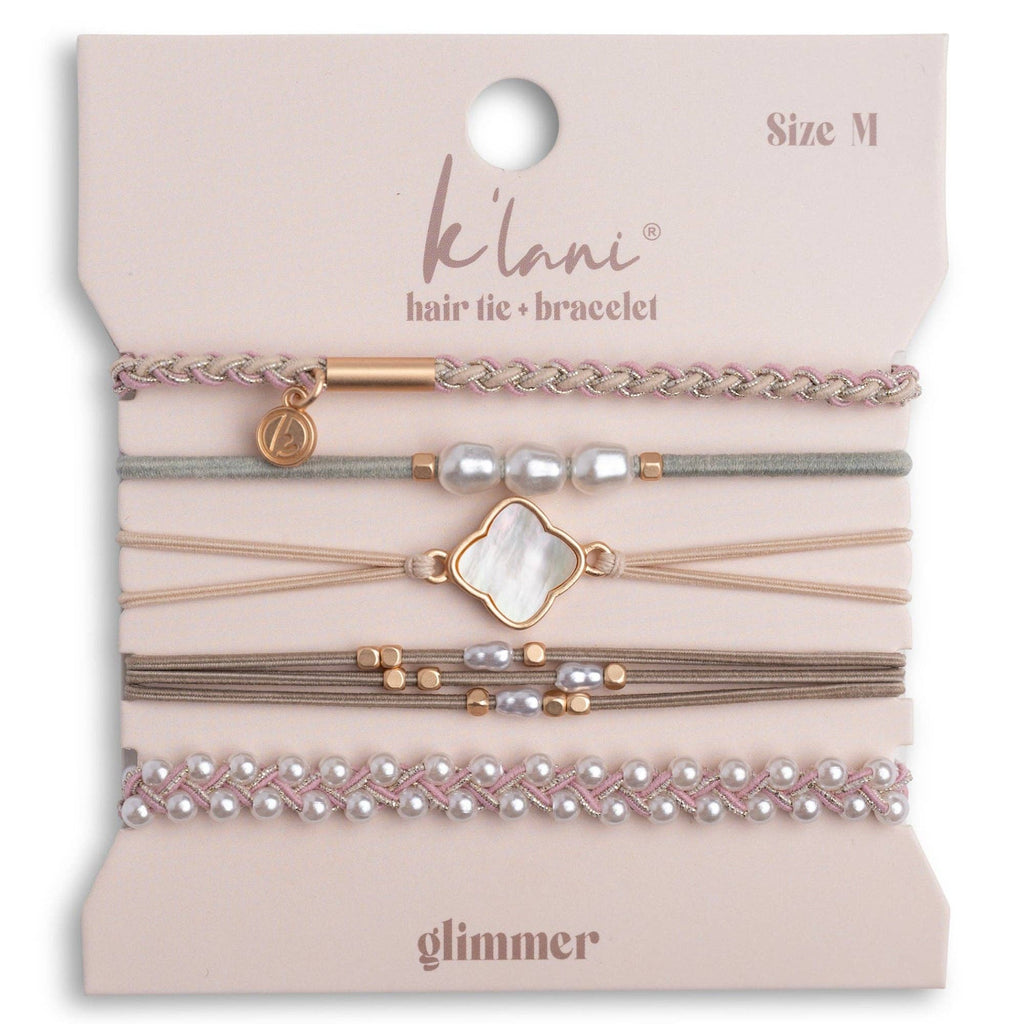 Hair Tie Bracelets-"Glimmer" Soft Pinks with Pearl & Gold Accent